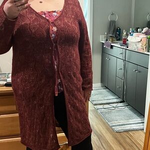 Lane Bryant Burgundy Textured Cardigan